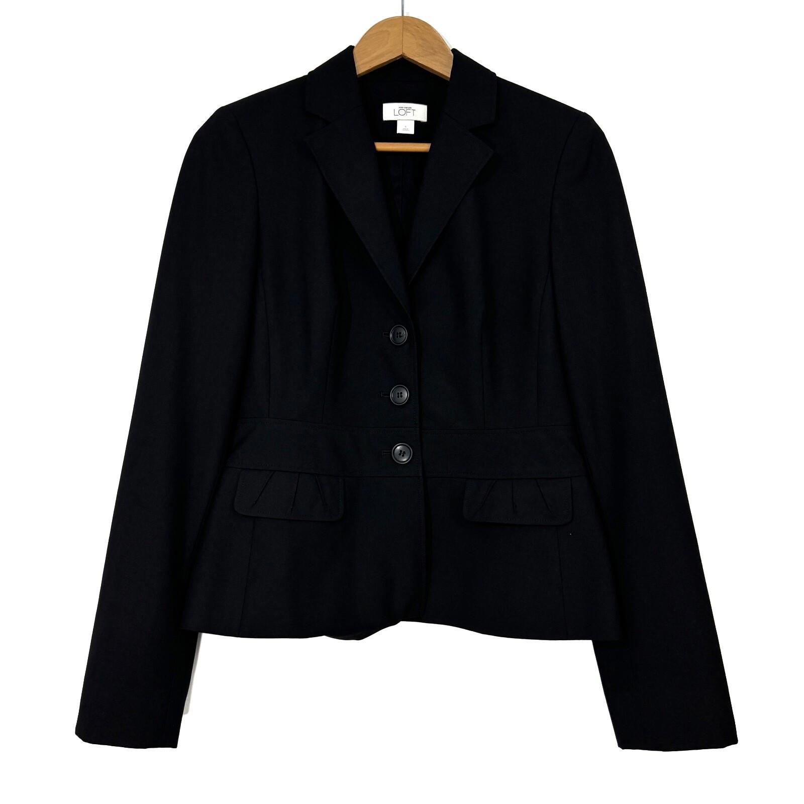 Ann Taylor Loft Women’s Size 4 Small Solid Black Collared 3 Button Blazer Jacket